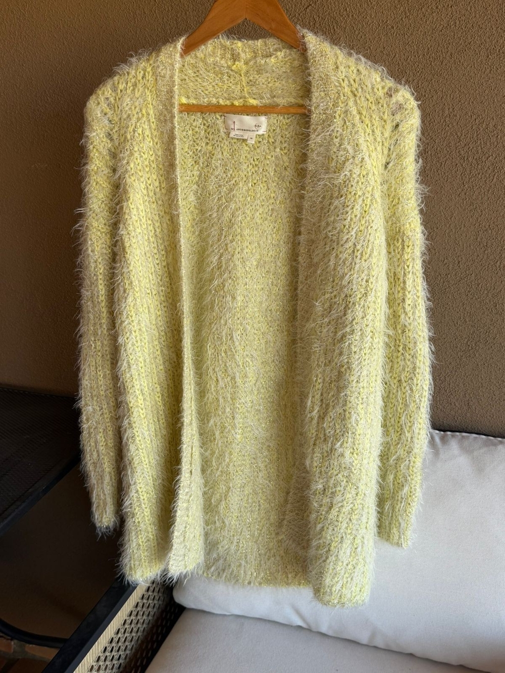 NWT Anthropologie Soft Lemon Fuzzy Open Cardigan